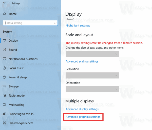 Windows 10 Display Graphics Settings Link