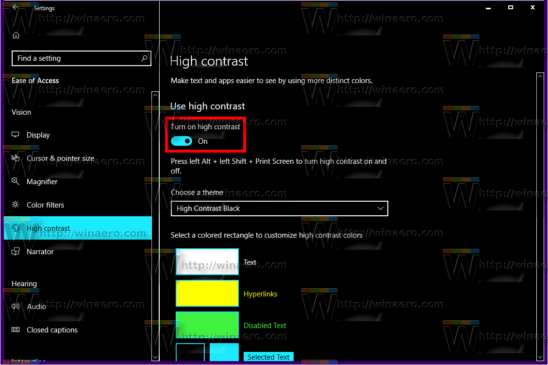 Windows 10 Enable High Contrast Mode