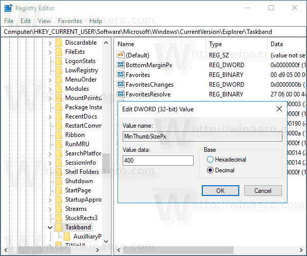 Windows 10 Taskbar Thumbnail Size