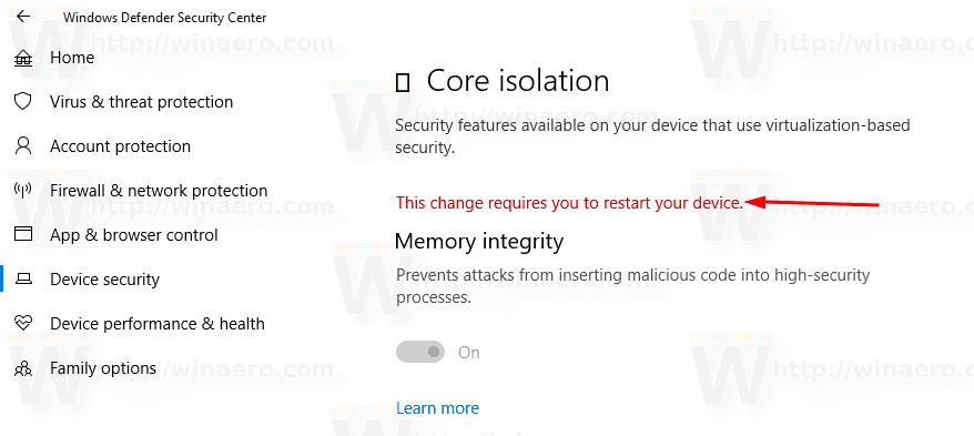 Windows Defender Secuirty Center Reboot Request 