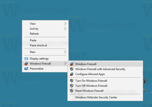 Windows Firewall Context Menu In Windows 10