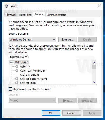 Classic Sounds Dialog In Windows 10