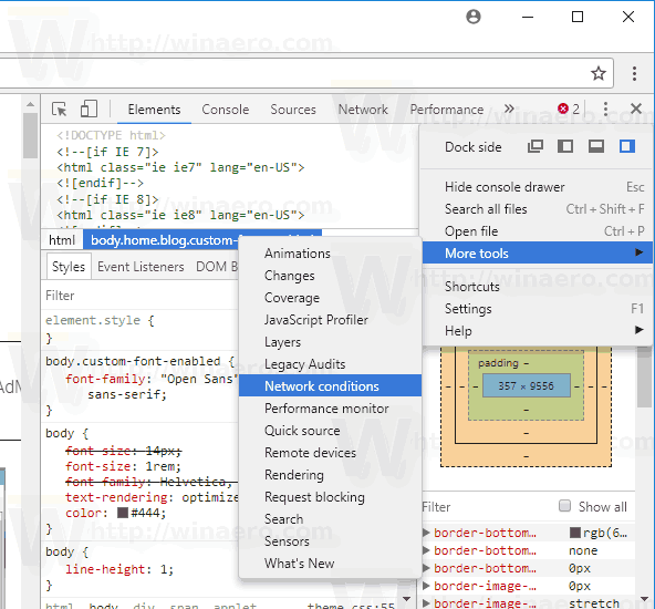 Chrome Open Developer Tools Network Conditions