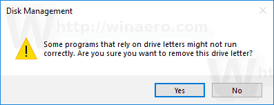 Confrm Remove Drive Letter Windows 10