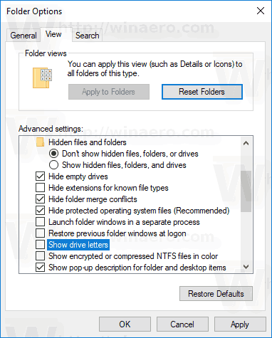 File Explorer Hide Drive Letters Option