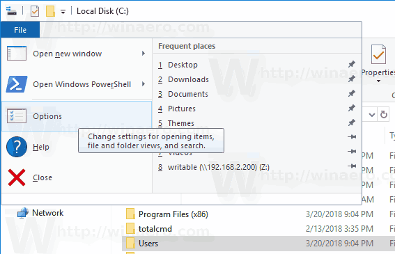 File Explorer Menu File Options