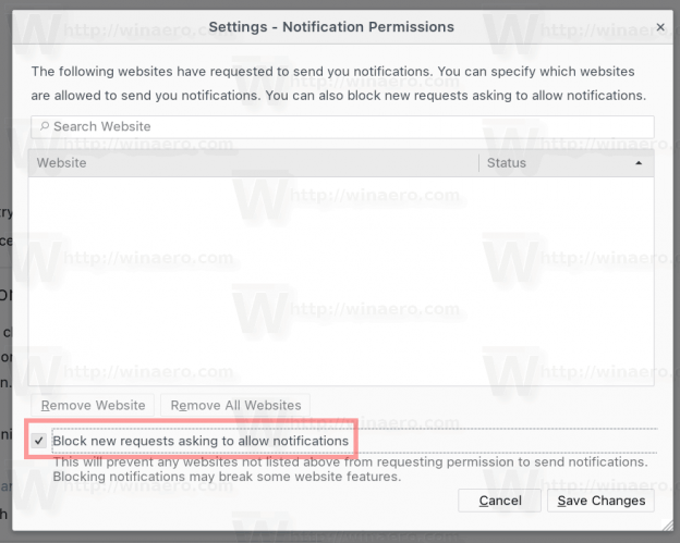 Disable Notification Requests For All Sites In Firefox 6278
