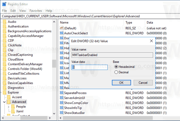 Hide Taskbar On Multiple Displays In Windows 10 Tweak