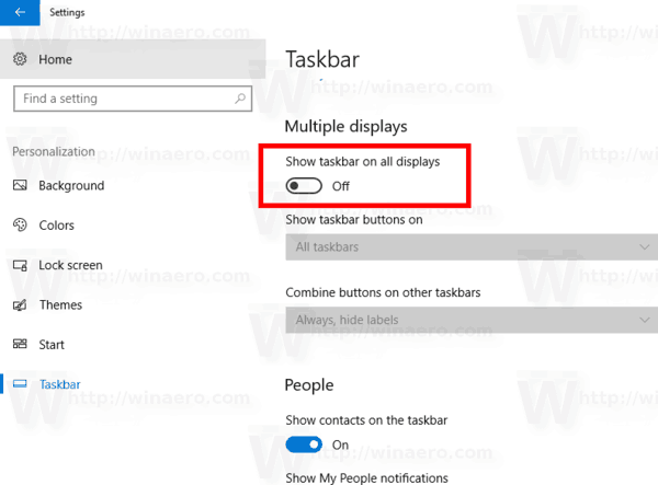 Hide Taskbar On Multiple Displays In Windows 10