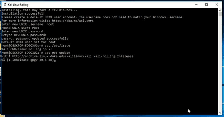 Установите Kali Linux в Windows 10