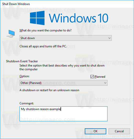 Shutdown Event Tracker In Windows 10