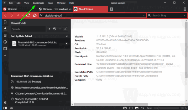 Vivaldi Bookmarks In Main Menu