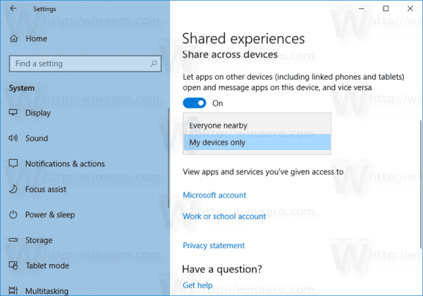 Windows 10 Configure Shared Experiences