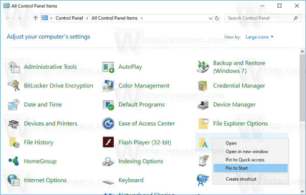 Windows 10 Control Panel Pin To Start