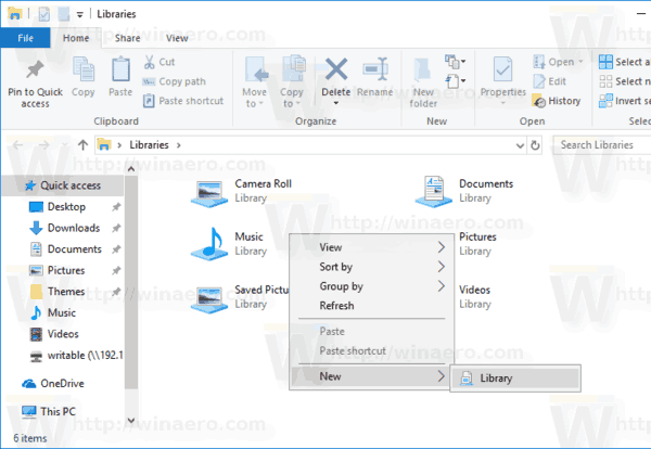 Windows 10 Default New Menu For Libraries