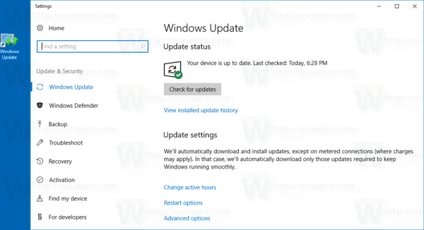 Windows 10 Windows Update Shortcut In Action