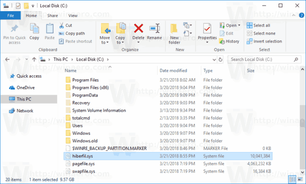 Windows 10 Hiberfil Sys File In File Explorer