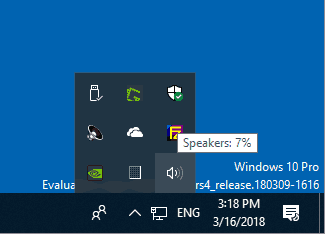 Значок громкости Windows 10 во всплывающем трее