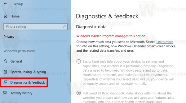 Diagnostics And Feedback In Windows 10 Spring Creators Update