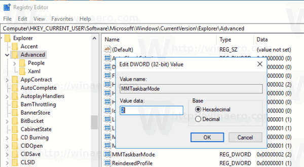 Hide Taskbar Buttons In Windows 10 Registry