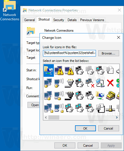 Create Network Connections Shortcut Change Icon