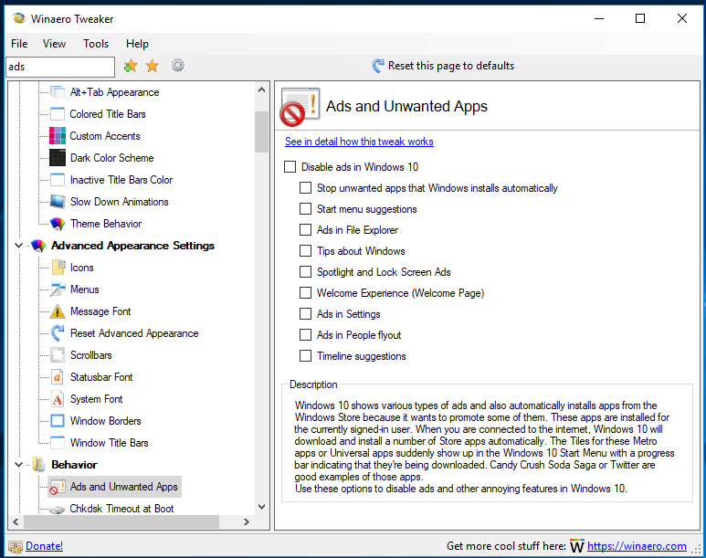 Winaero Tweaker 0.10 Disable Ads