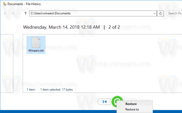Windows 10 File History Restore To
