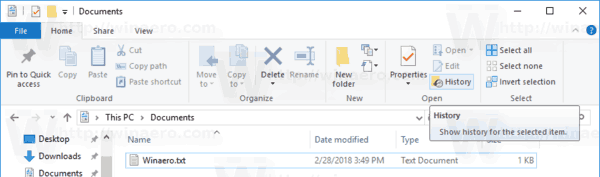 Windows 10 File History Ribbon