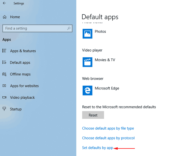 Windows 10 Set Defauly By App