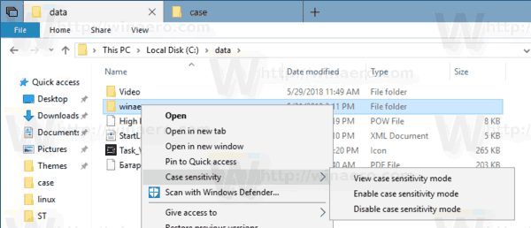 Case Sensitivity Context Menu Windows 10