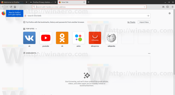 Новая вкладка Firefox 60
