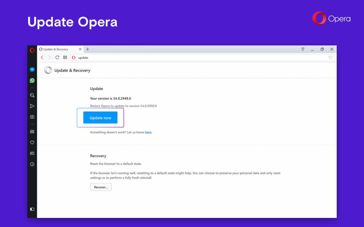 Раздел обновления Opera 54