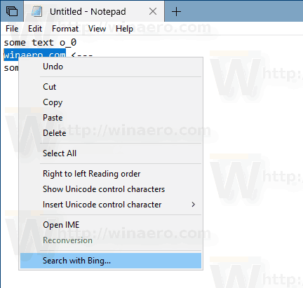 Windows 10 Notepad Search With Bing