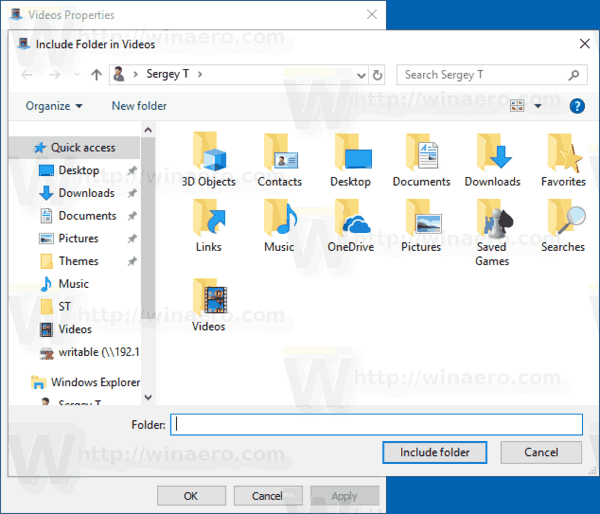 Windows 10 Include Folder Button