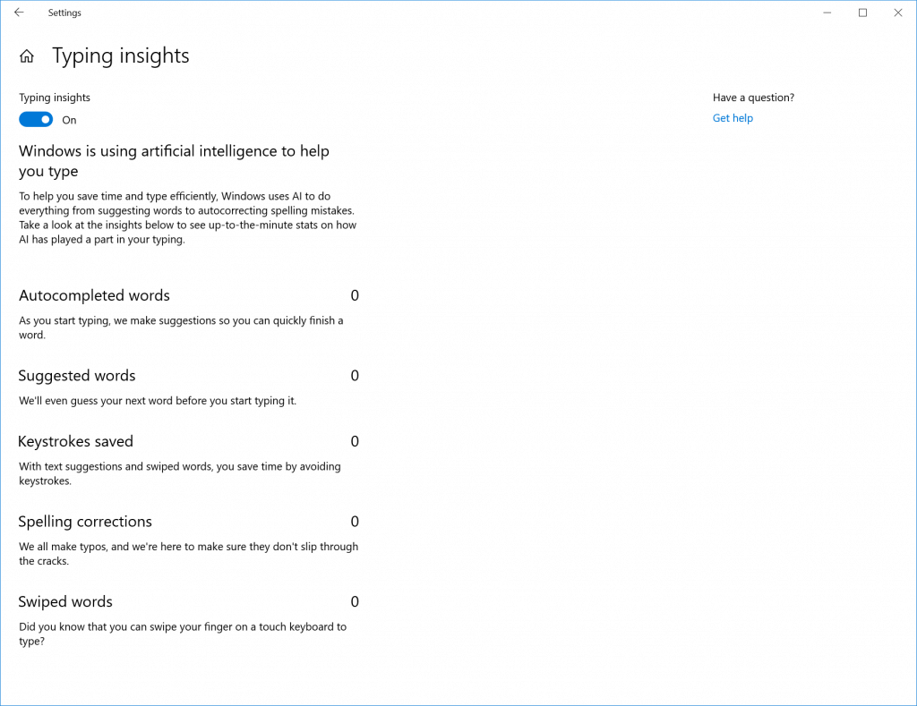 Showing Typing Insights page with stats described above.