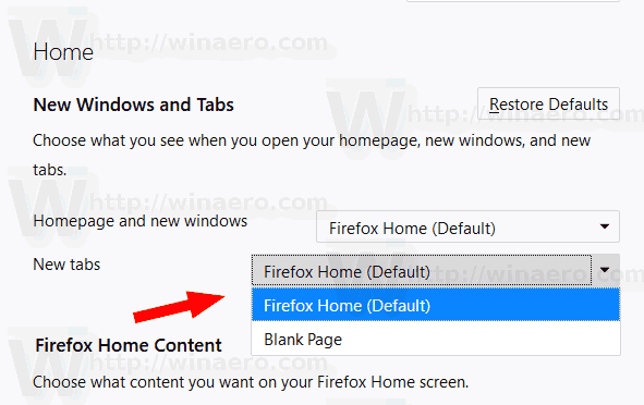 Firefox New Tab Page Options
