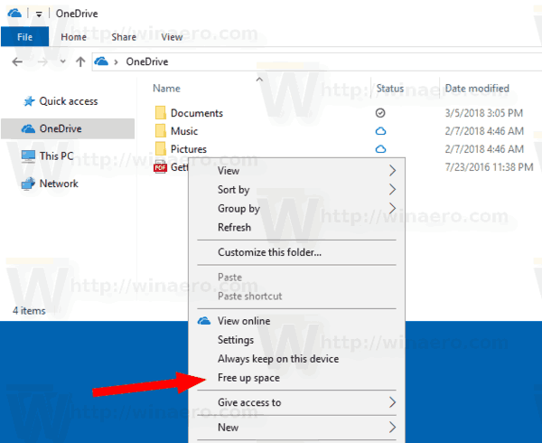 OneDrive Free Up Space All Files