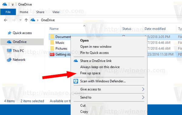 OneDrive Free Up Space
