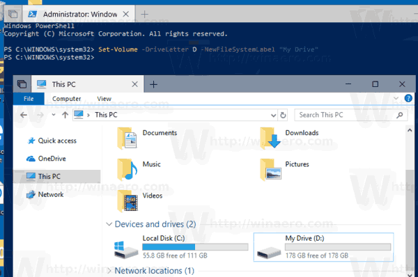 Windows 10 Change Drive Label PowerShell