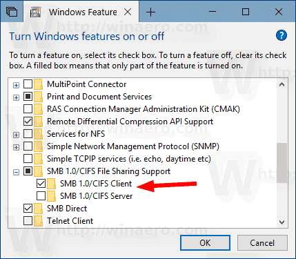 Windows 10 Enable SMB1