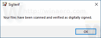 Windows 10 File Signature Verification Result