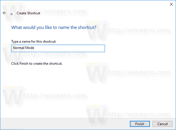 Ярлык имени Windows 10 для обычного режима