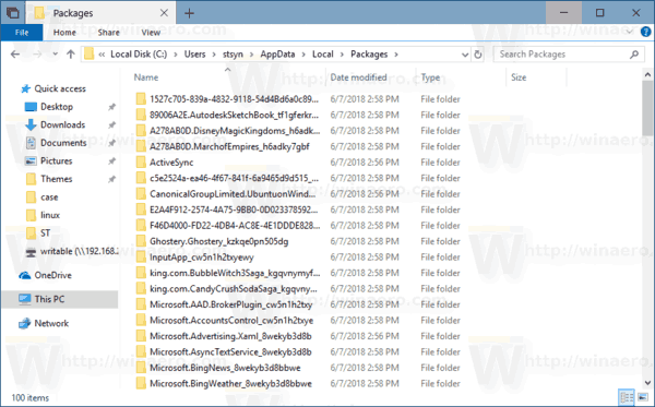 Папка пакетов Windows 10
