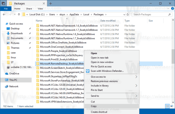 Папка приложения для удаленного рабочего стола Windows 10