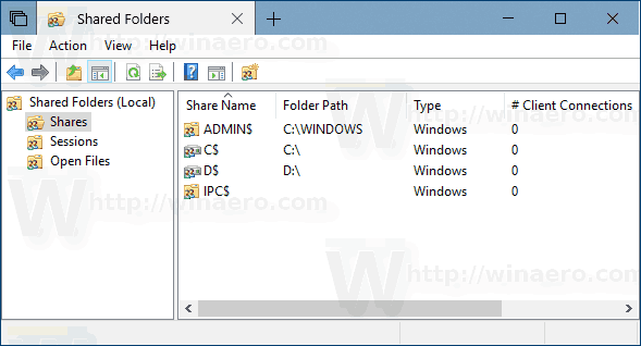 Общие папки Windows 10 MMC 1
