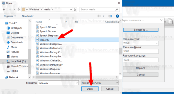 Windows 10 Reshacker Поиск файла Wav