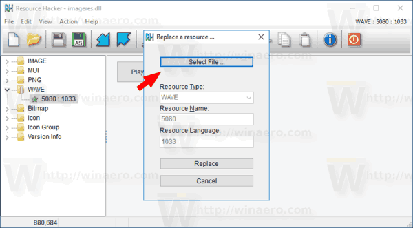 Кнопка выбора файла в Reshacker Windows 10