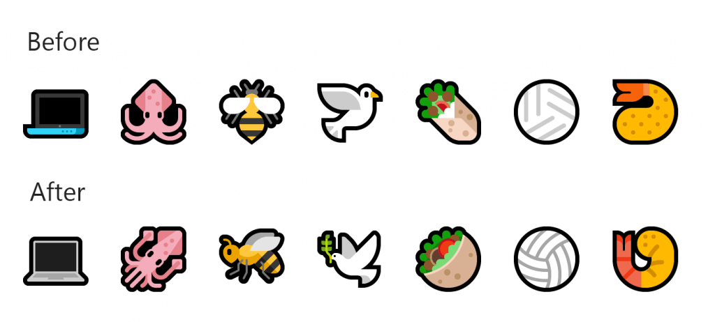 PC, Squid, Bee, Dove, Burrito, volleyball, tempura shrimp – before and after.