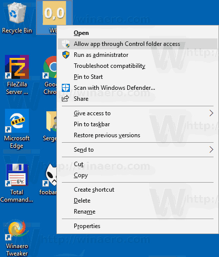 Allow App Through Controlled Folder Access Context Menu