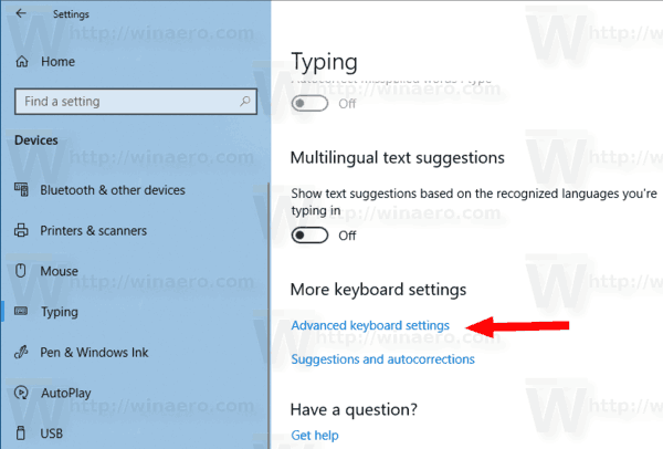 Windows 10 Advanced Keyboard Settings